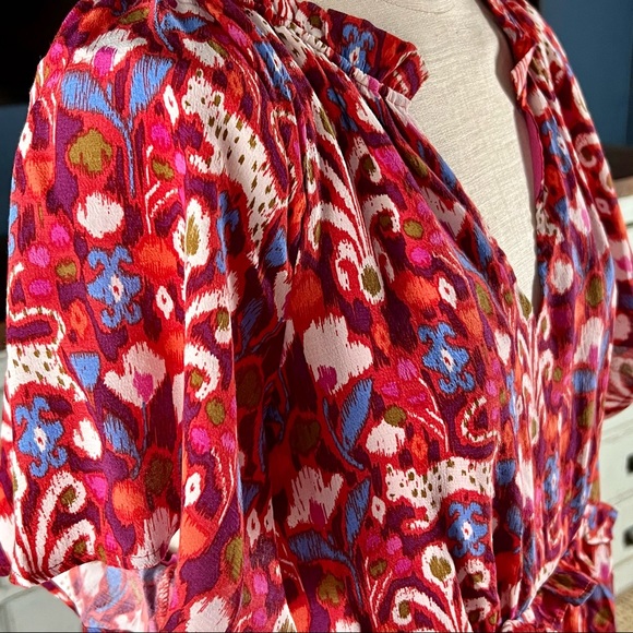 Anthropologie Robin Tiered Whimsical Cat Red Mini Dress L - Picture 5 of 12